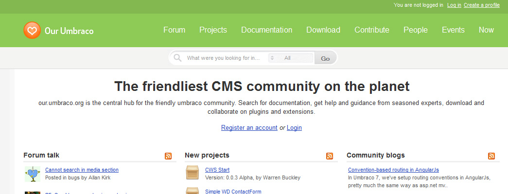 Screenshot of Our Umbraco home page 
