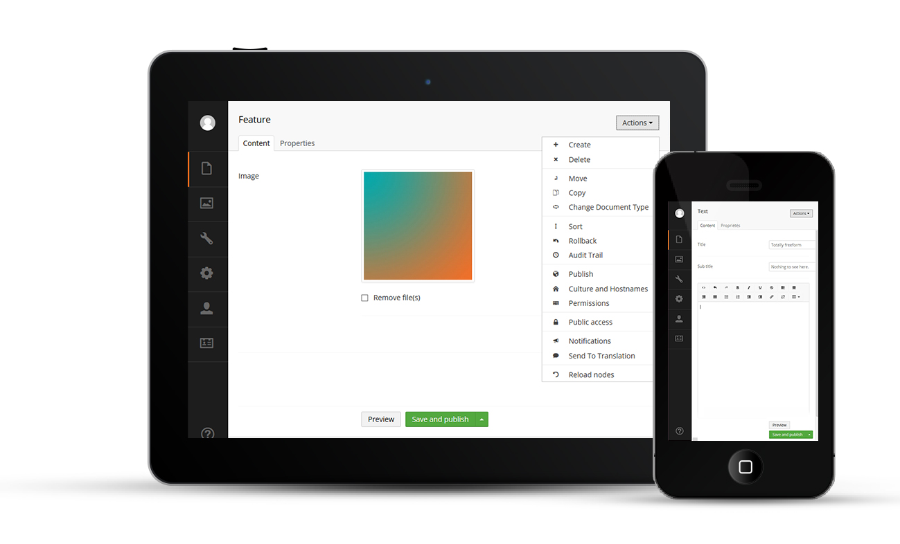 Screenshot of Umbraco on a tablet and smartphone