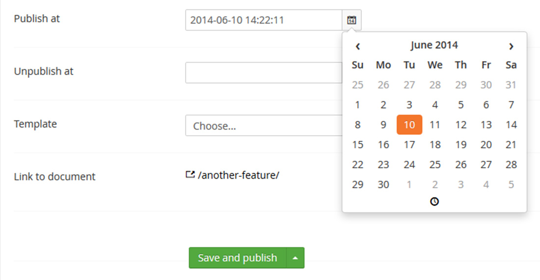 Screenshot of Umbraco’s contents publish and unpublish feature